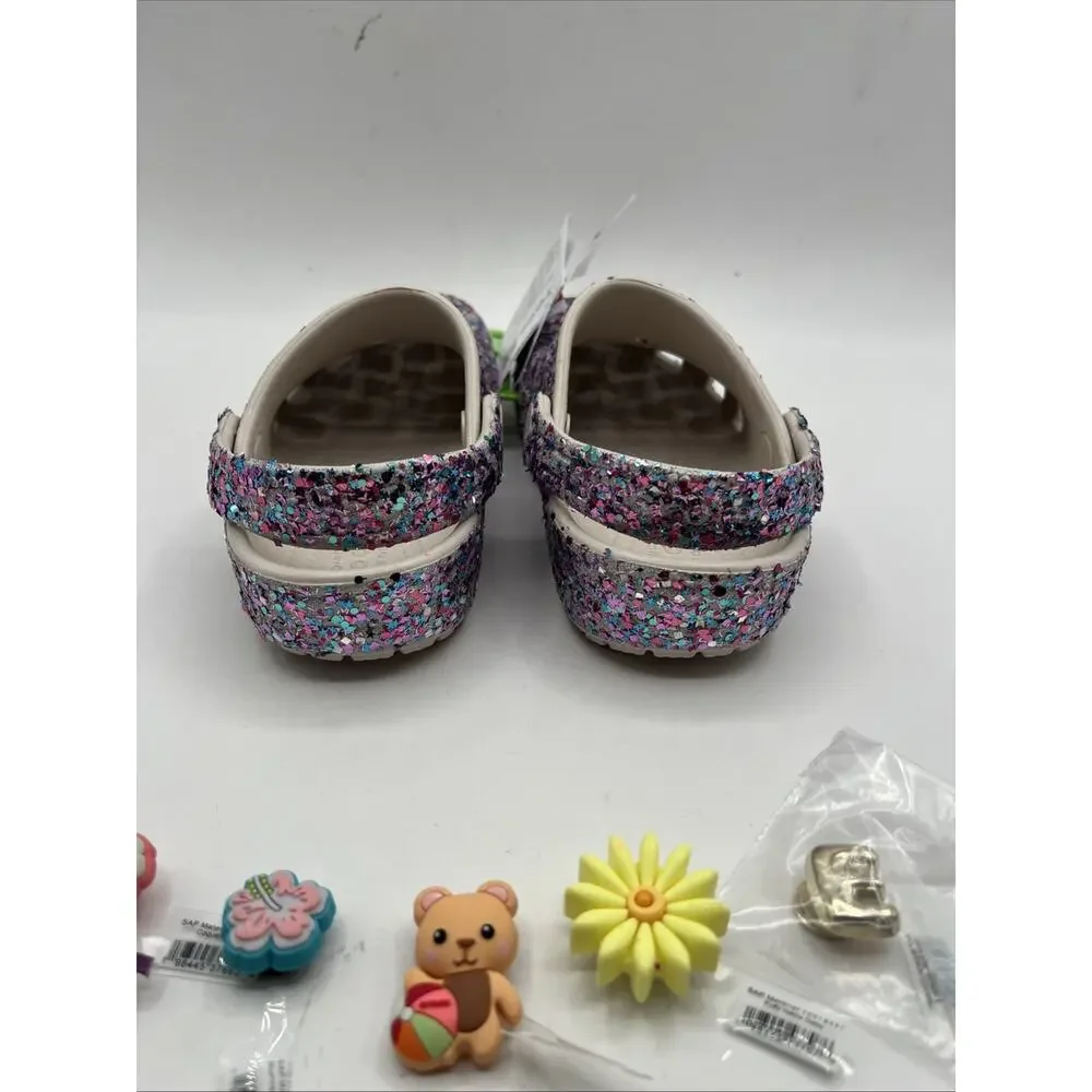 CROCS KIDS Classic Dazzle Glitter Clog 213915 Purple PINK With 5 Jibbitz NWT C11